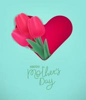 feliz dia das mães vetor banner. efeito de corte com lindas tulipas vermelhas