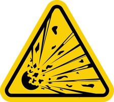 explosivo materiais placa. explosivos Atenção placa. amarelo triângulo placa com a explosão ícone dentro. Cuidado, explosivo material. vida ameaçador. vetor