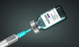 vacina em frasco de vidro com agulha de seringa de plástico dentro. ilustração diagonal vetor