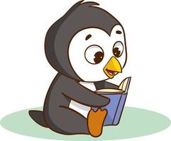 fofa pinguim lendo uma livro vetor ilustração