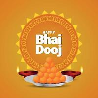 cartão feliz bhai dooj convite com doce vector criativo e diwali diya