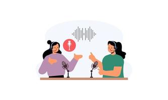 podcast conceito. ilustração sobre podcasting. podcaster Falando dentro microfone ilustração vetor