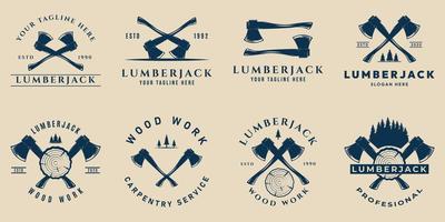 conjunto lenhador vintage logotipo, madeira trabalhos logotipo vetor ilustração Projeto