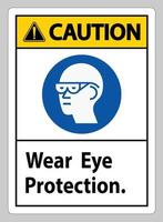 sinal de cuidado use proteção para os olhos em fundo branco vetor