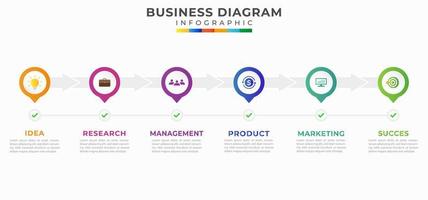 6 passos moderno Linha do tempo diagrama calendário com círculo e tópicos, apresentação e o negócio vetor infográfico modelo.