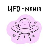 UFO nave espacial, estrelas, UFO mania. ilustração para impressão, fundos, cobre e embalagem. imagem pode estar usava para cumprimento cartões, cartazes, adesivos e têxtil. isolado em branco fundo. vetor