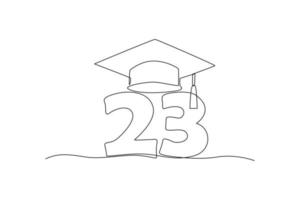 contínuo 1 linha desenhando classe do 2023. Parabéns graduados. graduação conceito. solteiro linha desenhar Projeto vetor gráfico ilustração.