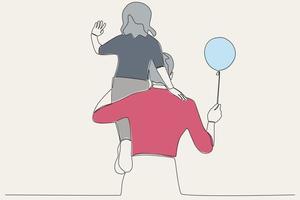 cor ilustração do uma pai segurando uma balão enquanto segurando dele criança vetor