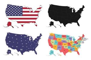 EUA mapa. EUA mapa com bandeira. EUA mapa com Preto cor. Unidos Estado mapa e 50. Estado com azul cor EUA vetor com Alto detalhes, 50. multicolorido Estado com capitais