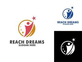alcançando Sonhe logotipo, abstrato humano alcance sonhos, sucesso, objetivo criativo símbolo idéia logotipo conceito. vetor