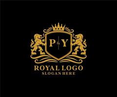 modelo de logotipo de luxo real de leão de letra py inicial em arte vetorial para restaurante, realeza, boutique, café, hotel, heráldica, joias, moda e outras ilustrações vetoriais. vetor