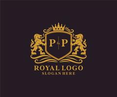 inicial pp carta leão modelo de logotipo de luxo real em arte vetorial para restaurante, realeza, boutique, café, hotel, heráldica, joias, moda e outras ilustrações vetoriais. vetor