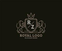 modelo de logotipo de luxo real de leão de letra rz inicial em arte vetorial para restaurante, realeza, boutique, café, hotel, heráldica, joias, moda e outras ilustrações vetoriais. vetor