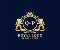 modelo de logotipo de luxo real de leão de carta qp inicial em arte vetorial para restaurante, realeza, boutique, café, hotel, heráldica, joias, moda e outras ilustrações vetoriais. vetor