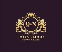 modelo de logotipo de luxo real de leão de carta qn inicial em arte vetorial para restaurante, realeza, boutique, café, hotel, heráldica, joias, moda e outras ilustrações vetoriais. vetor