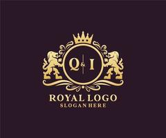 modelo de logotipo de luxo real de leão de letra qi inicial em arte vetorial para restaurante, realeza, boutique, café, hotel, heráldica, joias, moda e outras ilustrações vetoriais. vetor
