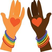 Preto e branco mão com uma coração. uma símbolo do interracial tolerância e amor vetor