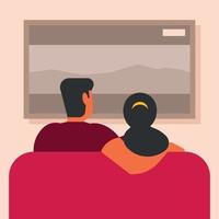 homem e mulher assistindo televisão às casa vetor