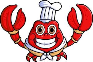fofa caranguejo mascote personagem profissão Como uma profissional chefe de cozinha vetor
