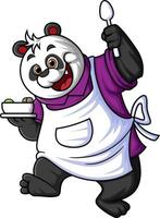 uma fofa desenho animado panda segurando uma tigela do sopa e uma colher vetor