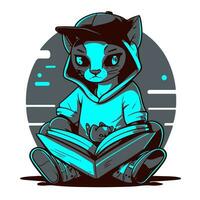 gato bonito lendo ilustração de ícone vetorial de livro dos desenhos animados. conceito de ícone de educação animal isolado vetor premium. estilo cartoon plana