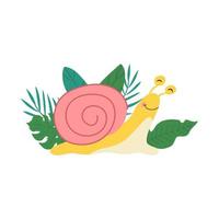 Caracol personagem com Palma folhas dentro uma desenho animado estilo.vetor Projeto para poster, cartão, roupas. vetor