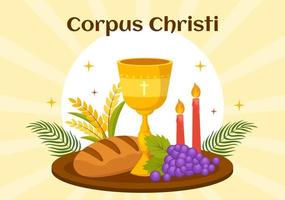 corpus christi católico religioso feriado vetor ilustração com festa dia, cruzar, pão e uvas dentro plano desenho animado mão desenhado poster modelos