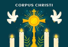 corpus christi católico religioso feriado vetor ilustração com festa dia, cruzar, pão e uvas dentro plano desenho animado mão desenhado poster modelos