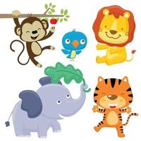 conjunto vetorial de desenhos animados de animais engraçados em atividades diferentes vetor
