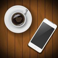 xícara de café com telefone celular vetor