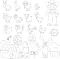 página para colorir. conjunto de animais de fazenda. estilo cartoon vetor