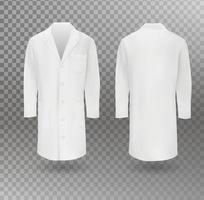 jaleco branco realista de laboratório médico, modelo de vetor de terno profissional de hospital isolado. ilustração vetorial.