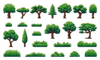 pixel floresta e selva árvores, arbusto, Relva plantas vetor