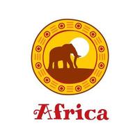 África ícone com elefante silhueta em pôr do sol vetor