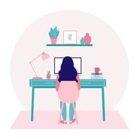 freelancer sentada e trabalhando em seu escritório em casa ilustração vetor