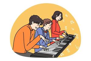 feliz família músico jogar mesmo piano vetor