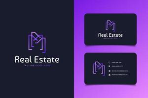 logotipo imobiliário em gradiente roxo com estilo de linha. logotipo do arranha-céu. arquitetura de construção construção de modelo de design de logotipo vetor