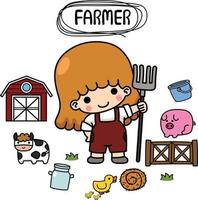 ilustração isolado conjunto desenho animado agricultor criança menina vetor