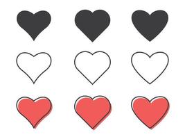 ilustração em vetor linha plana. ícones de coração isolados no fundo branco