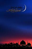 eid al adha Mubarak cumprimento Projeto com crescente lua e Estrela pôr do sol céu background.vector pano de fundo do religião do muçulmano simbólico para eid al fitr, Ramadã kareem, eid Mubarak vetor