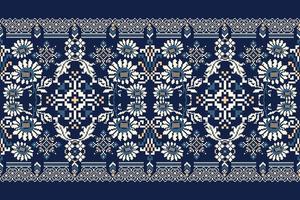 floral tricotado bordado em marinha azul background.geometric étnico oriental padronizar tradicional.asteca estilo abstrato vetor ilustração.design para textura,tecido,vestuário,embrulho,decoração,cachecol.