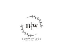 inicial bw cartas lindo floral feminino editável premade monoline logotipo adequado para spa salão pele cabelo beleza boutique e Cosmético empresa. vetor