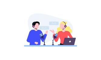 podcast conceito. ilustração sobre podcasting. podcaster Falando dentro microfone ilustração vetor