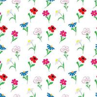 vetor ilustração desatado padronizar do verão flores em branco fundo. rosas, camomilas, papoulas, kosmeya flores, cornflowers