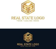 Preto e ouro cor corporativo logotipo Projeto para real Estado com geométrico formas vetor