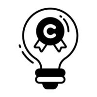 idéia lâmpada com direito autoral crachá vetor Projeto do intelectual propriedade