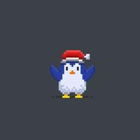 pinguim vestindo santa chapéu dentro pixel arte estilo vetor