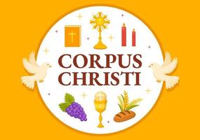 corpus christi católico religioso feriado vetor ilustração com festa dia, cruzar, pão e uvas dentro plano desenho animado mão desenhado poster modelos