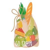 ilustração de desenho vetorial de sacola ecológica transparente de supermercado com alimentos orgânicos saudáveis isolados no fundo branco vetor