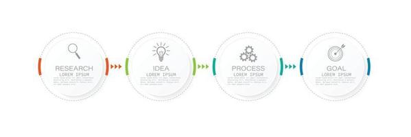 círculo infográfico de negócios forma quatro opções, processo ou etapa para apresentação. pode ser usado para apresentações, layout de fluxo de trabalho, banners e web design. conceito de negócio com 4 opções, etapas, peças. vetor